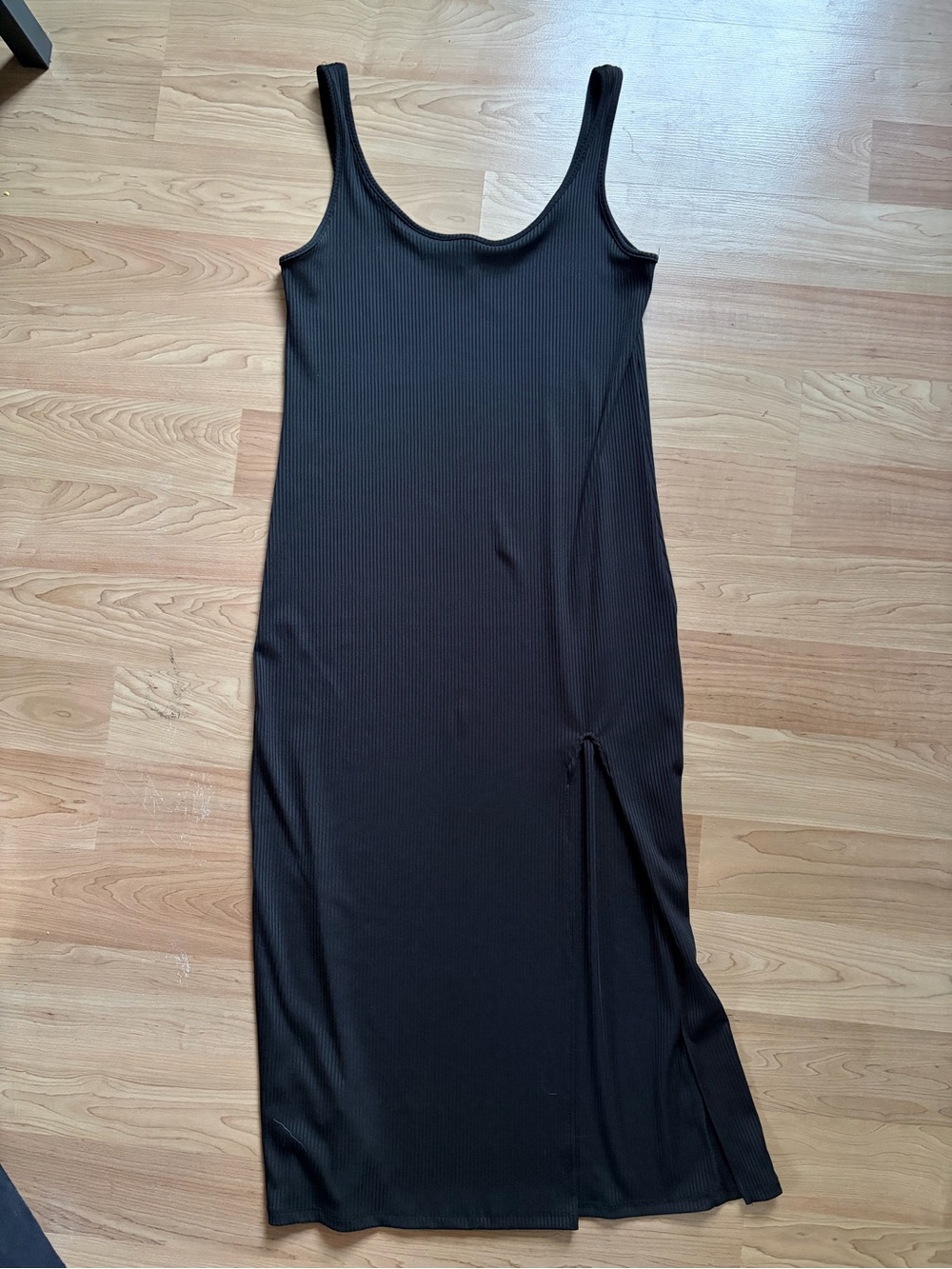 Women’s Black Ribbed Tank Maxi Dress with Side Slit